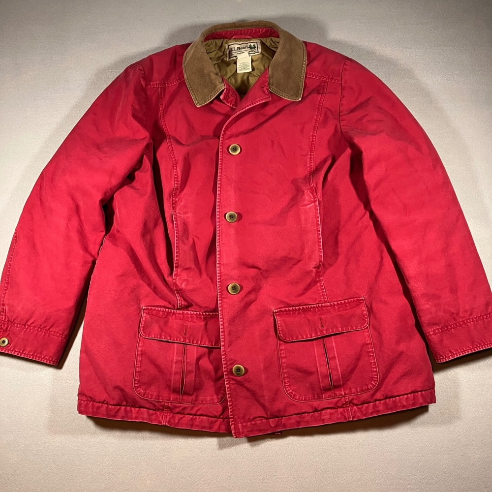LL Bean Mens 3X Red Cotton Canvas Field Coat Thinsulate Quilted Barn Jacket